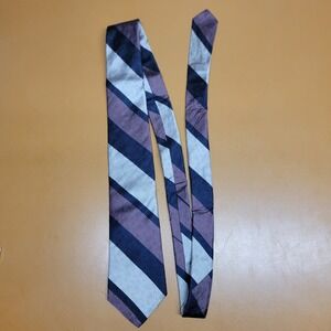 Ramsilk Mens 100% Silk Paisley Stripe Tie Made in USA Blue Burgundy Silver